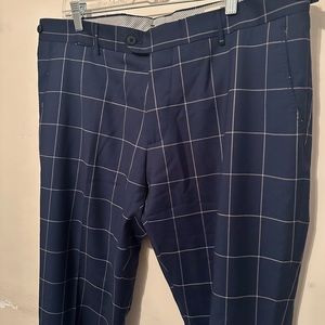 Berwich Men’s Check SC Elegant Pant Size 54 Blue 20”W X 32.5” Cuffed In Italy